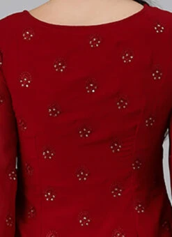 Maroon Embroidered Overlapped Knee Length Dress Festive Wear -Deals Chic Lehenga Store Maroon Embroidered Overlapped Knee Length Dress DRBS02205021 rrc2