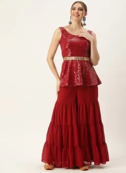 Bottom From Maroon Embroidered Top N Palazzo Set After Six Wear 10 Bottom From Maroon Embroidered Top N Palazzo Set After Six Wear -Deals Chic Lehenga Store Maroon Embroidered Top N Palazzo Set IWBS02303875 u