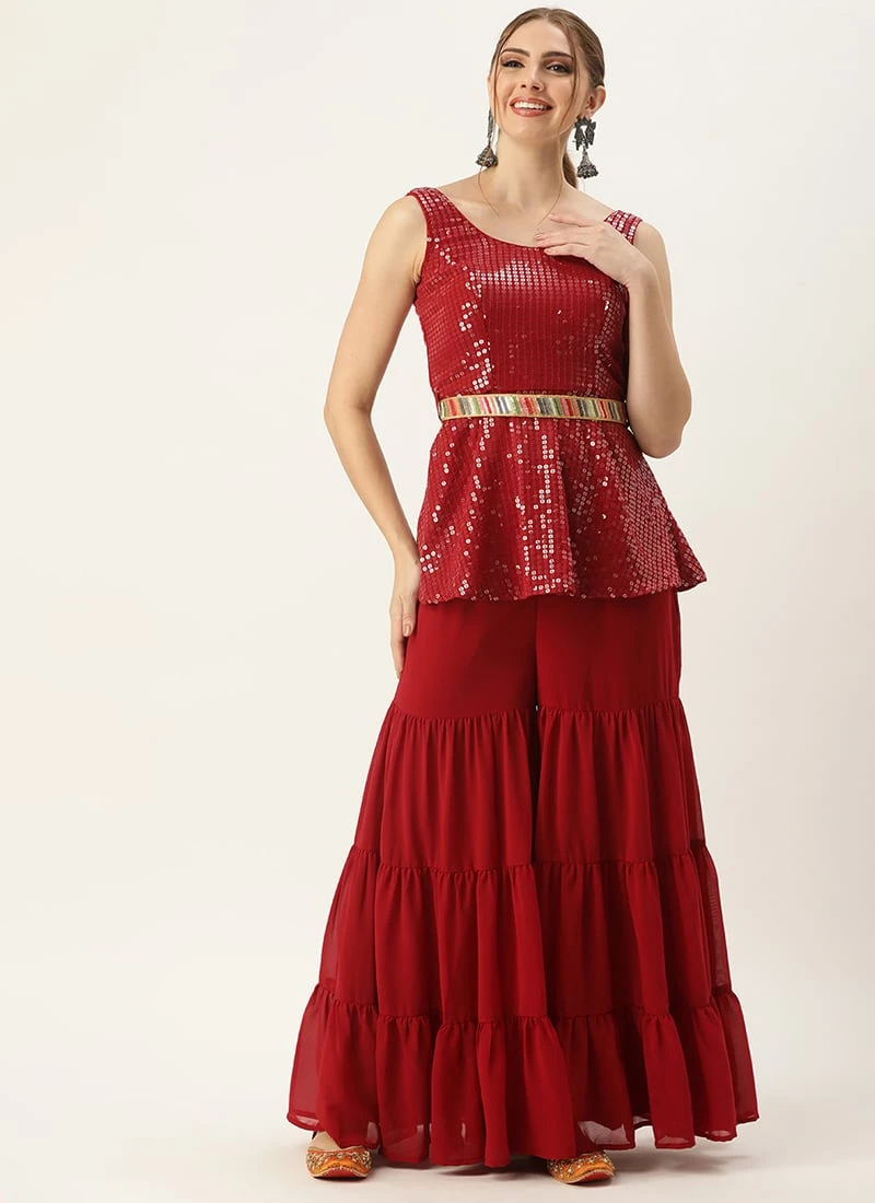 Bottom From Maroon Embroidered Top N Palazzo Set After Six Wear 3 Bottom From Maroon Embroidered Top N Palazzo Set After Six Wear - Image 3