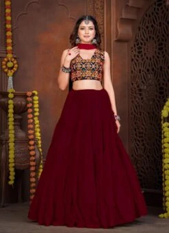 Maroon Faux Crepe Kutch Work Chaniya Choli Festive Wear -Deals Chic Lehenga Store Maroon Faux Georgette Kutch Work Chaniya Choli GHSACW7529 u