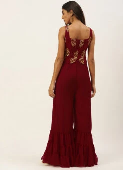 Maroon Georgette Sequins Jumpsuit Festive Wear -Deals Chic Lehenga Store Maroon Georgette Sequins Jumpsuit DRBS02208429 b