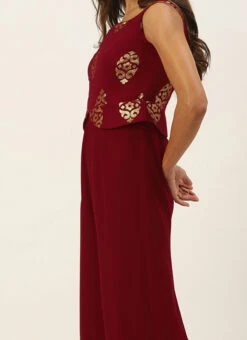 Maroon Georgette Sequins Jumpsuit Festive Wear