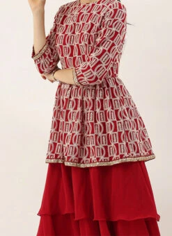 Maroon Layered Anarkali Churidar Suit Festive Wear