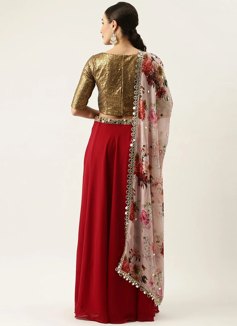 Maroon N Brown Georgette Embroidered Lehenga Set Festive Wear 4 Maroon N Brown Georgette Embroidered Lehenga Set Festive Wear - Image 4