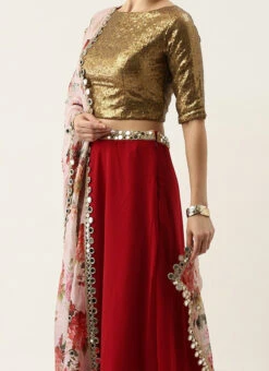 Maroon N Brown Georgette Embroidered Lehenga Set Festive Wear