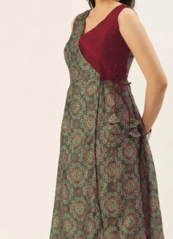 Top From Maroon N Grey Printed Art Silk Anarkali Set After Six Wear