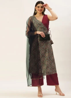 Top From Maroon N Grey Printed Art Silk Anarkali Set After Six Wear -Deals Chic Lehenga Store Maroon N Grey Printed Art Silk Anarkali Set SLBS02209654 u