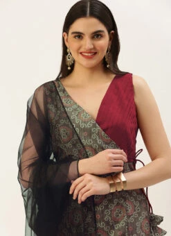 Top From Maroon N Grey Printed Art Silk Anarkali Set After Six Wear -Deals Chic Lehenga Store Maroon N Grey Printed Art Silk Anarkali Set SLBS02209654 rrc1