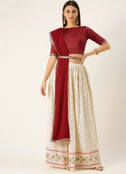 Maroon N Off White Embroidered Lehenga Set Party Wear -Deals Chic Lehenga Store Maroon N Off White Embroidered Lehenga Set GHBS02110829 u