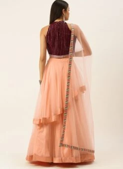 Maroon N Peach Halter Neck Lehenga Party Wear -Deals Chic Lehenga Store Maroon N Peach Halter Neck Lehenga GHBS02201264 b