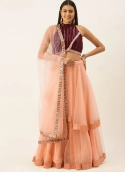 Maroon N Peach Halter Neck Lehenga Party Wear -Deals Chic Lehenga Store Maroon N Peach Halter Neck Lehenga GHBS02201264 u