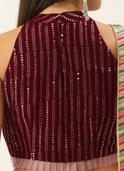 Maroon N Peach Halter Neck Lehenga Party Wear -Deals Chic Lehenga Store Maroon N Peach Halter Neck Lehenga GHBS02201264 rrc2