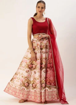 Maroon N Pink Printed Kali Lehenga Festive Wear -Deals Chic Lehenga Store Maroon N Pink Printed Kali Lehenga GHBS02104170 u