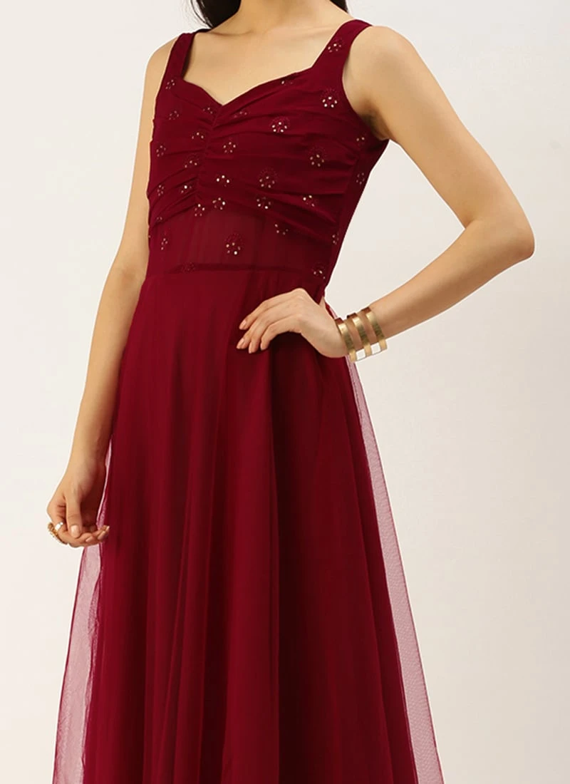 Maroon N Red Embroidered Dress Party Wear 1 Maroon N Red Embroidered Dress Party Wear