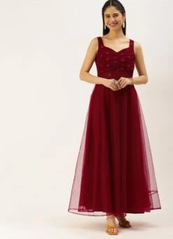 Maroon N Red Embroidered Dress Party Wear 10 Maroon N Red Embroidered Dress Party Wear -Deals Chic Lehenga Store Maroon N Red Embroidered Dress DRBS02206264 u