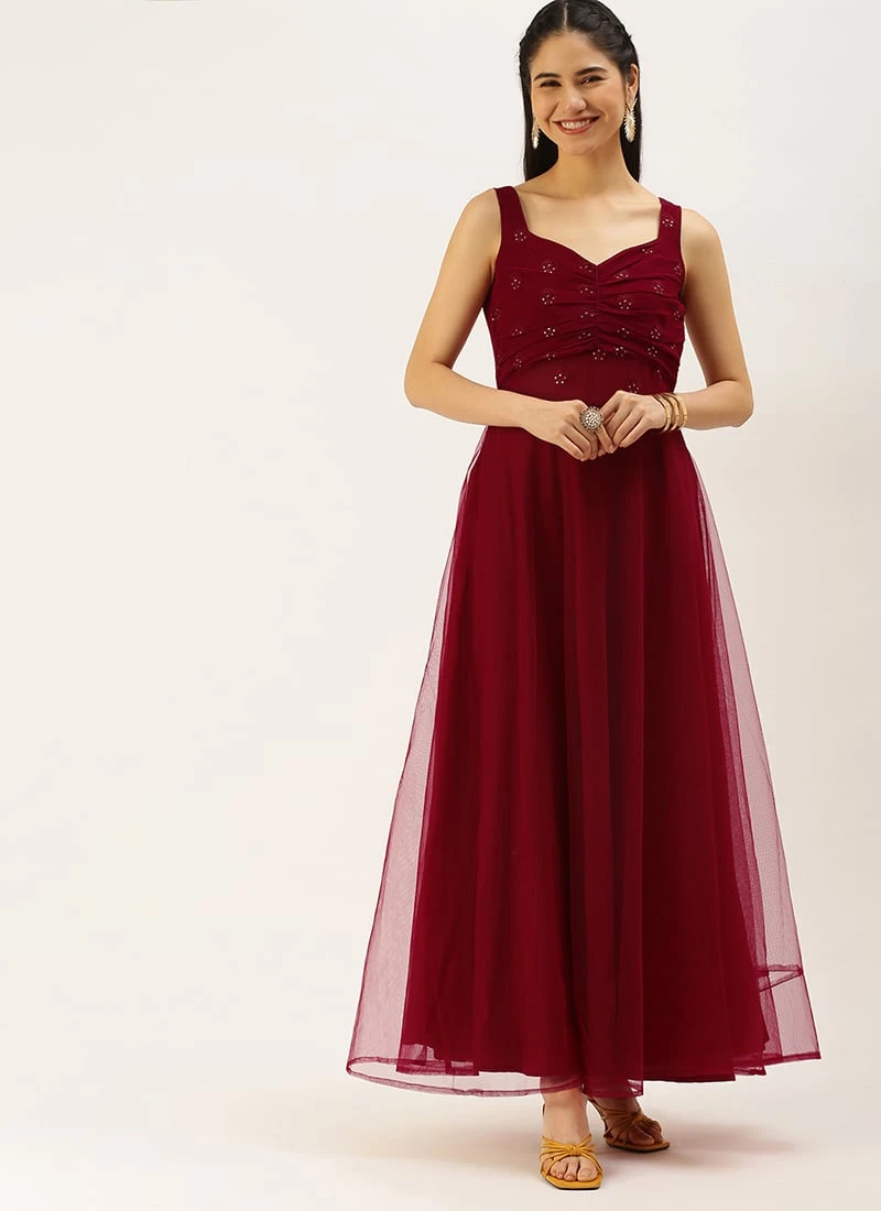 Maroon N Red Embroidered Dress Party Wear 3 Maroon N Red Embroidered Dress Party Wear - Image 3