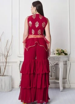 Bottom From Maroon N White Georgette Sequins Palazzo Set After Six Wear -Deals Chic Lehenga Store Maroon N White Georgette Sequins Palazzo Set IWBS02301027 b