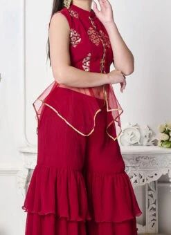 Bottom From Maroon N White Georgette Sequins Palazzo Set After Six Wear
