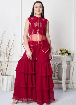 Bottom From Maroon N White Georgette Sequins Palazzo Set After Six Wear -Deals Chic Lehenga Store Maroon N White Georgette Sequins Palazzo Set IWBS02301027 u