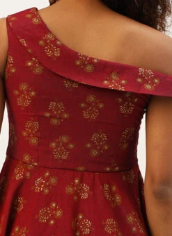 Maroon Printed One Shoulder Dress Party Wear After Six Wear 13 Maroon Printed One Shoulder Dress Party Wear After Six Wear -Deals Chic Lehenga Store Maroon Printed One Shoulder Dress DRBS02205963 rrc2