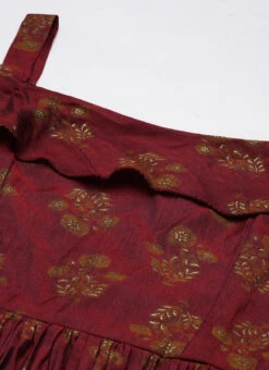 Maroon Rayon Printed Strap Neckline Dress After Six Wear -Deals Chic Lehenga Store Maroon Rayon Printed Strap Neckline Dress DRBS02204728 rrc1