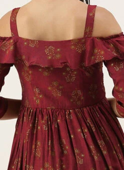 Maroon Rayon Printed Strap Neckline Dress After Six Wear -Deals Chic Lehenga Store Maroon Rayon Printed Strap Neckline Dress DRBS02204728 rrc2