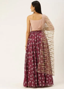 Maroon Satin N Pink Draped Style Lehenga Party Wear -Deals Chic Lehenga Store Maroon Satin N Pink Draped Style Lehenga GHBS02205064 b