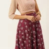 Maroon Satin N Pink Draped Style Lehenga Party Wear