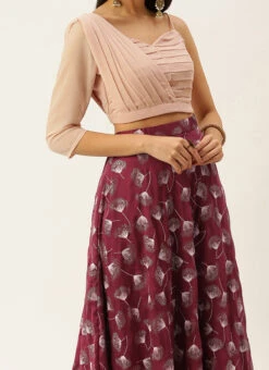Maroon Satin N Pink Draped Style Lehenga Party Wear