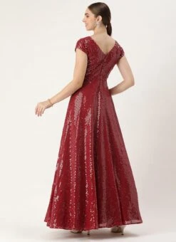 Maroon Sequins Embroidered Georgette With Keyhole Wedding Wear -Deals Chic Lehenga Store Maroon Sequins Embroidered Georgette With Keyhole IWBS02304996 b