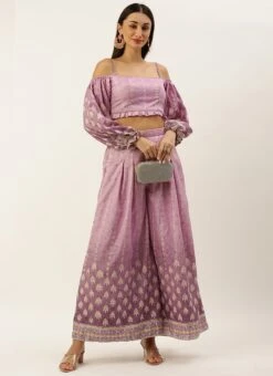 Bottom From Mauve Art Silk Digital Printed Co Ords Set After Six Wear -Deals Chic Lehenga Store Mauve Art Silk Digital Printed Co Ords Set IWBS02301067 u