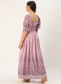 Mauve Art Silk Digital Printed Dress Party Wear -Deals Chic Lehenga Store Mauve Art Silk Digital Printed Dress DRBS02304077 b