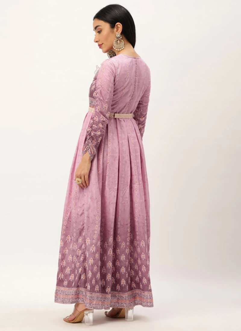 Mauve Digital Printed Maxi Dress Festive Wear 4 Mauve Digital Printed Maxi Dress Festive Wear - Image 4