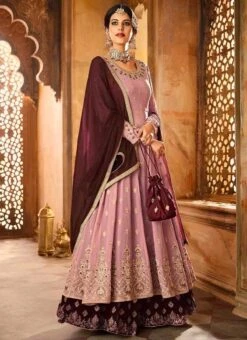 Mauve Embroidered Anarkali Lehenga Party Wear -Deals Chic Lehenga Store Mauve Embroidered Anarkali Lehenga GHSCC59006 u