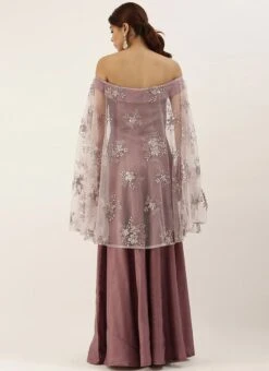 Mauve Embroidered Net Cape Style Gown Party Wear 11 Mauve Embroidered Net Cape Style Gown Party Wear -Deals Chic Lehenga Store Mauve Embroidered Net Cape Style Gown IWBS02007370 b