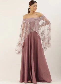 Mauve Embroidered Net Cape Style Gown Party Wear 10 Mauve Embroidered Net Cape Style Gown Party Wear -Deals Chic Lehenga Store Mauve Embroidered Net Cape Style Gown IWBS02007370 u