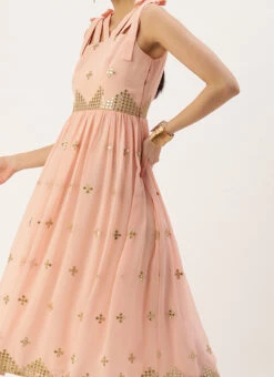 Mauve Embroidered Strap Neck Dress After Six Wear