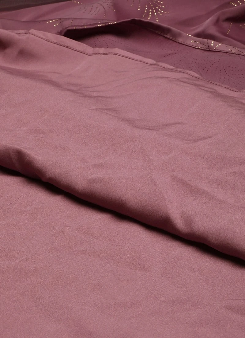 Mauve Foil Printed Satin Draped Gown Party Wear 7 Mauve Foil Printed Satin Draped Gown Party Wear - Image 7