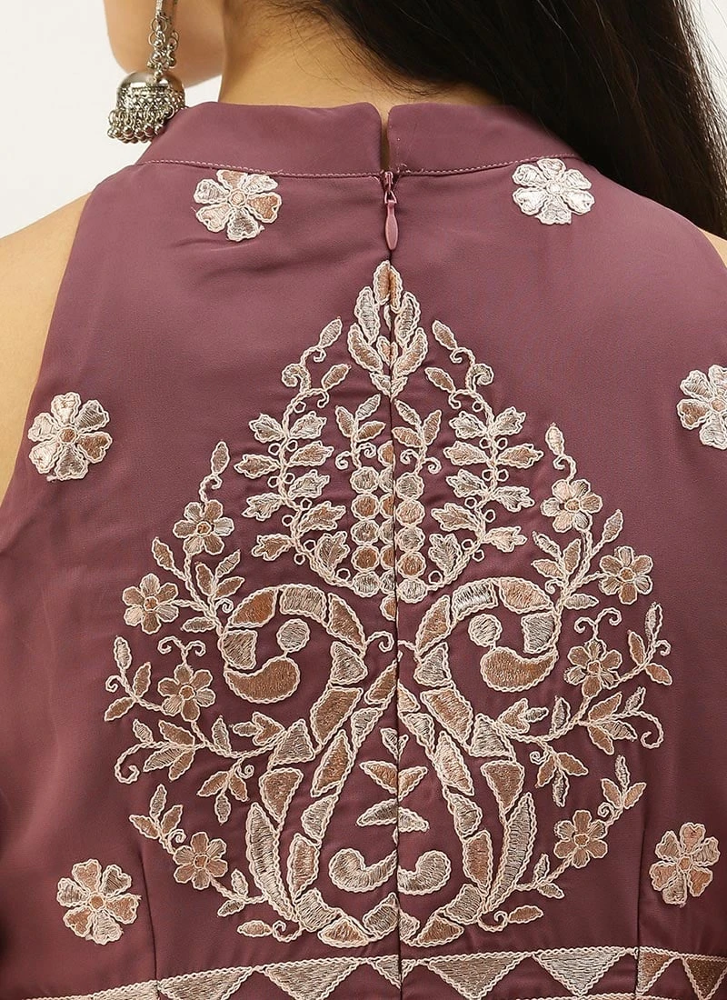 Mauve N White Embroidered Gown Festive Wear 6 Mauve N White Embroidered Gown Festive Wear - Image 6