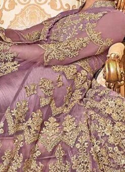 Mauve Net Abaya Style Anarkali Suit Wedding Wear