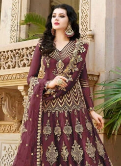 Mauve Net Long Choli A Line Lehenga Wedding Wear -Deals Chic Lehenga Store Mauve Net Long Choli A Line Lehenga GHSCC10031A b