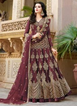 Mauve Net Long Choli A Line Lehenga Wedding Wear -Deals Chic Lehenga Store Mauve Net Long Choli A Line Lehenga GHSCC10031A u