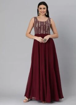 Mauve Net Sequins N Burgundy Godet Dress Festive Wear -Deals Chic Lehenga Store Mauve Net Sequins N Burgundy Godet Dress DRBS02205032 u 1