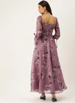 Mauve Organza Digital Printed Cowl Style Dress After Six Wear -Deals Chic Lehenga Store Mauve Organza Digital Printed Cowl Style Dress DRBS02210000 b