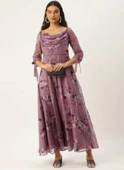 Mauve Organza Digital Printed Cowl Style Dress After Six Wear -Deals Chic Lehenga Store Mauve Organza Digital Printed Cowl Style Dress DRBS02210000 u