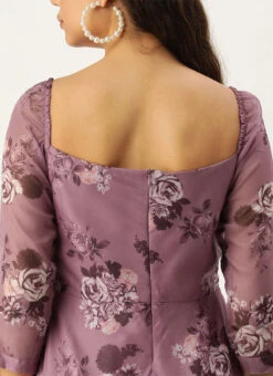 Mauve Organza Digital Printed Cowl Style Dress After Six Wear -Deals Chic Lehenga Store Mauve Organza Digital Printed Cowl Style Dress DRBS02210000 rrc2