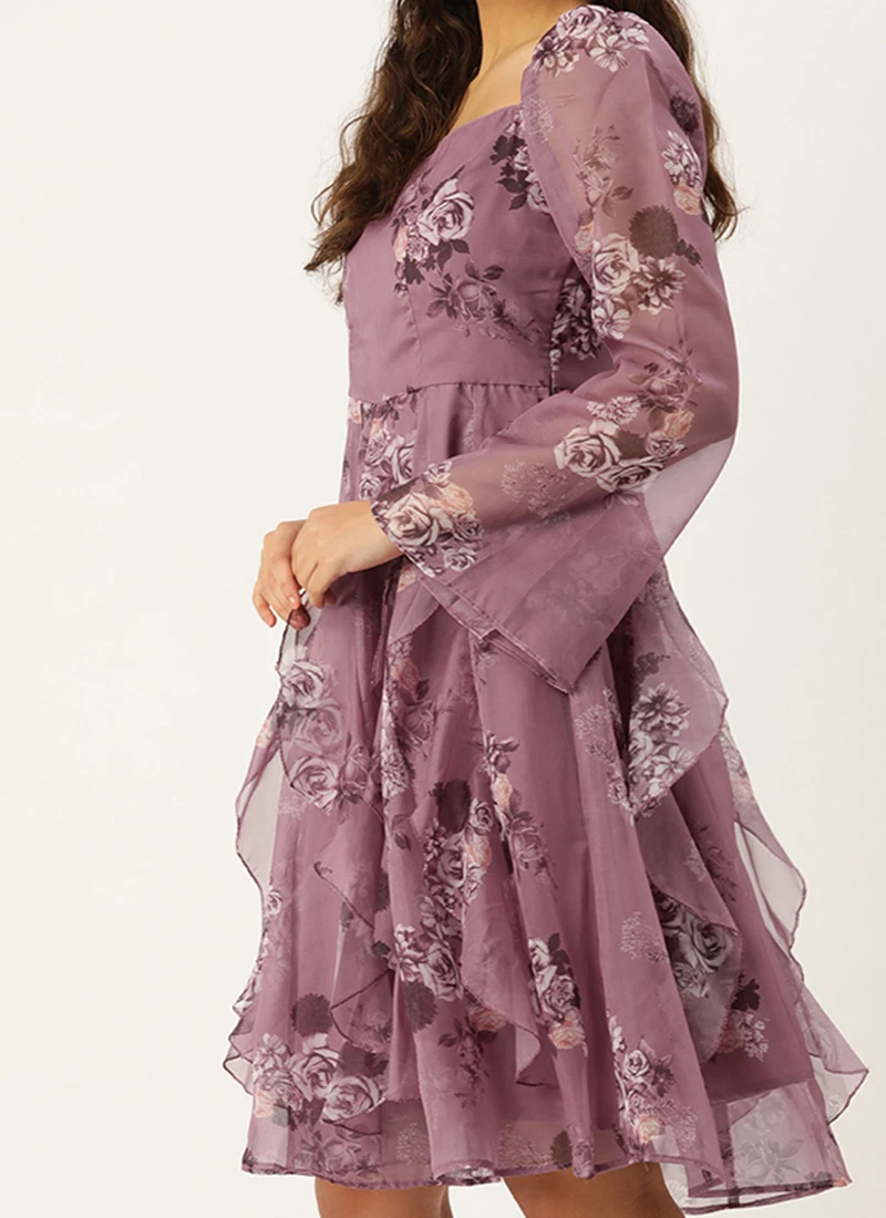 Mauve Organza Digital Printed Dress After Six Wear 1 Mauve Organza Digital Printed Dress After Six Wear