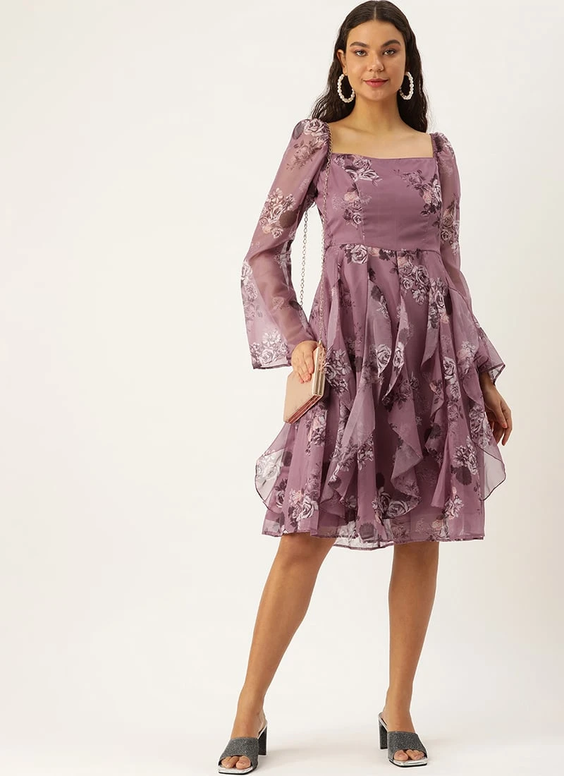 Mauve Organza Digital Printed Dress After Six Wear 3 Mauve Organza Digital Printed Dress After Six Wear - Image 3