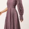 Mauve Satin Blend Foil Printed Gown Party Wear