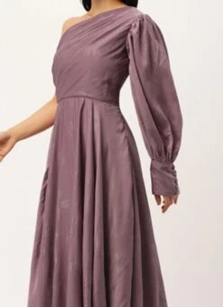 Mauve Satin Blend Foil Printed Gown Party Wear